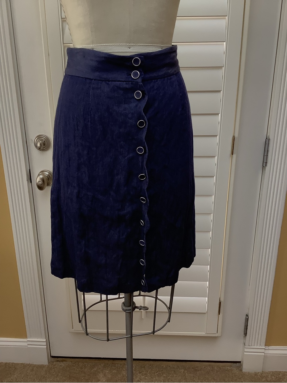 Navy Midi Skirt with Decorative Front Buttons